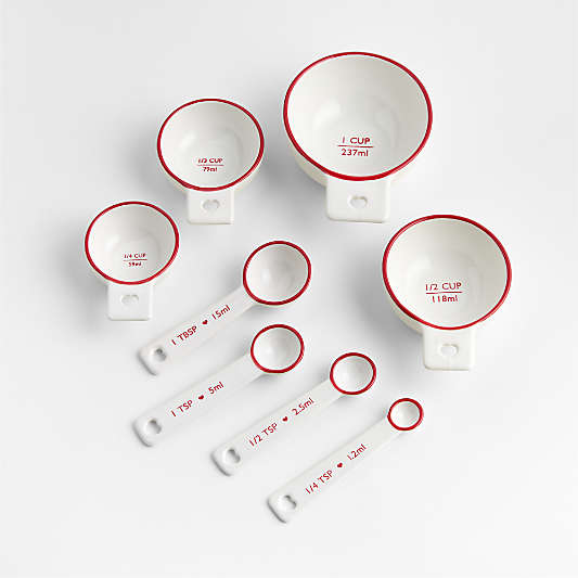 Red Rim Heart Handle Ceramic Measuring Cups,Set of 4