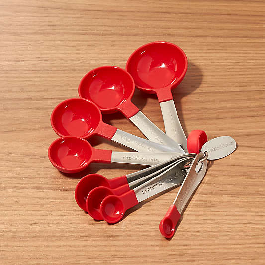 Red Stainless Steel Measuring Spoons, Set of 8