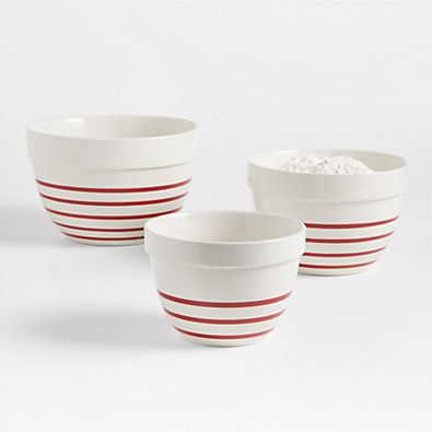 View Red Stripe Ceramic Mixing Bowls, Set of 3 details