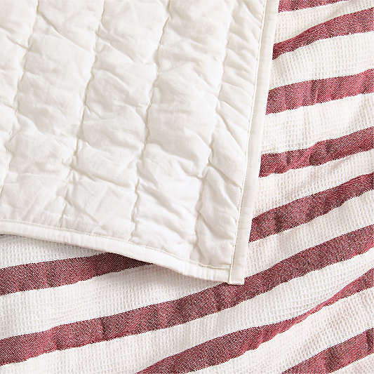 Red Striped Waffle Weave Organic Cotton Baby Crib Quilt