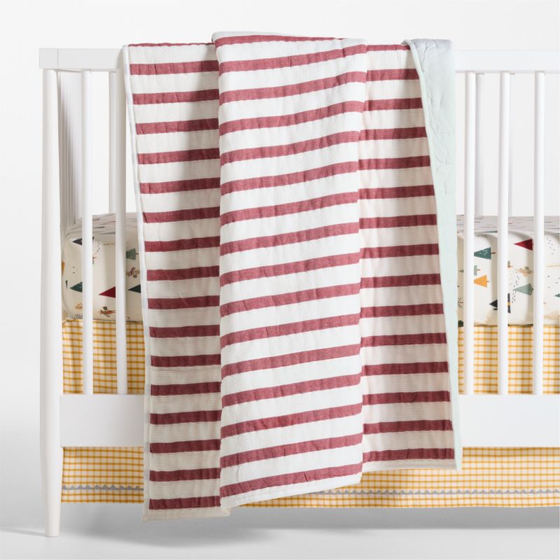 Red Striped Waffle Weave Organic Cotton Baby Crib Quilt - image 0 of 6