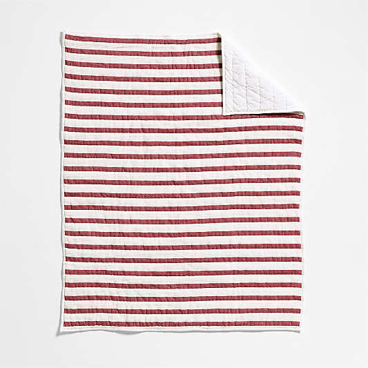 Red Striped Waffle Weave Organic Cotton Baby Crib Quilt