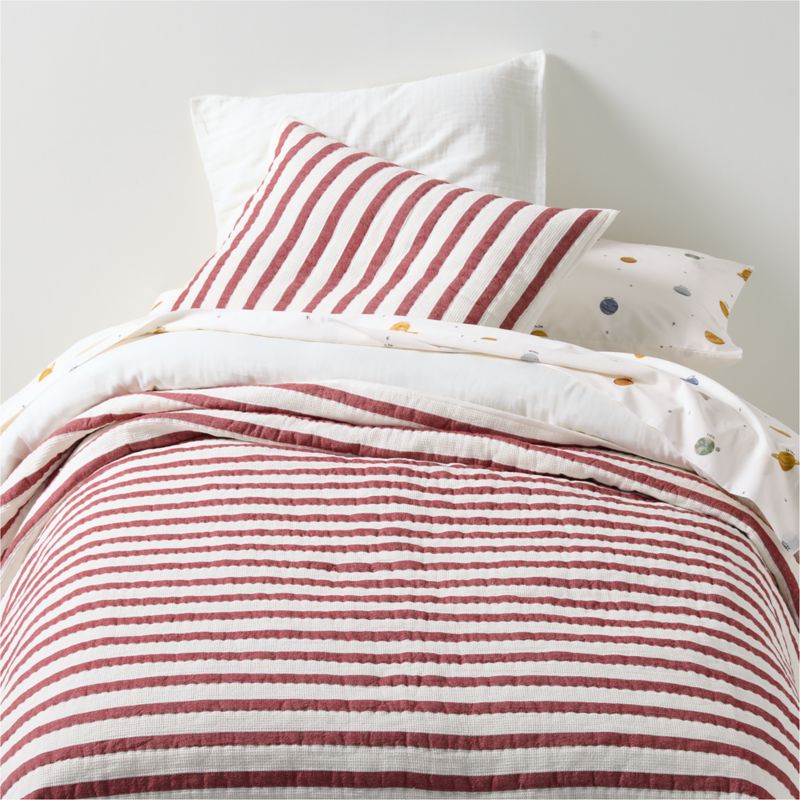 Red Striped Waffle Weave Organic Cotton Kids Pillow Sham - image 3 of 6