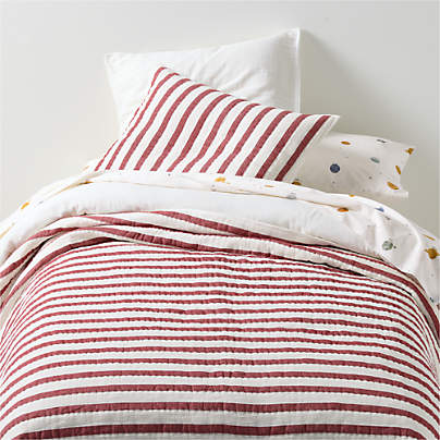 Red Striped Waffle Weave Organic Cotton Kids Quilt
