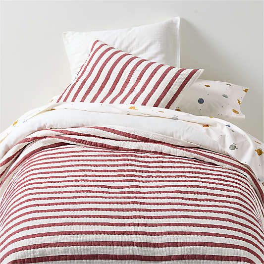 Red Striped Waffle Weave Organic Cotton Kids Pillow Sham