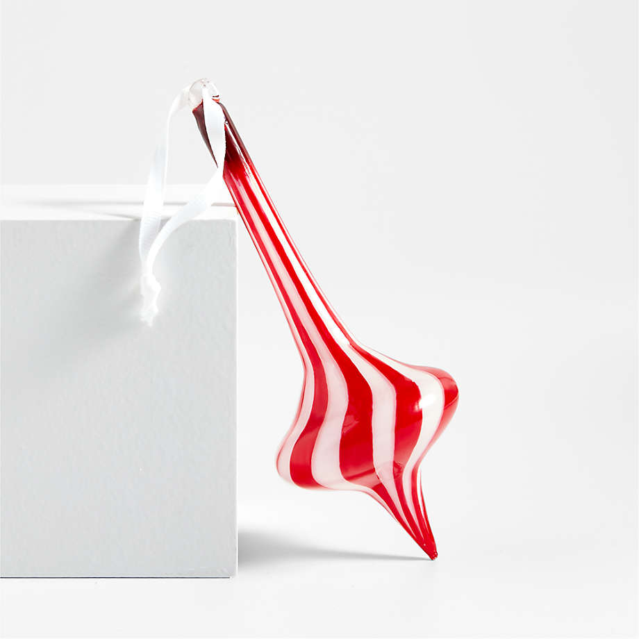 HandBlown HandPainted Red and White Striped Glass Finial Christmas