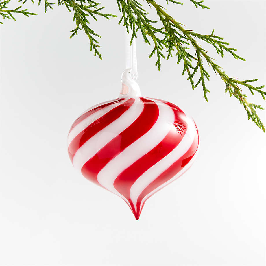 Red and White Striped Glass Onion Christmas Ornament Crate & Barrel