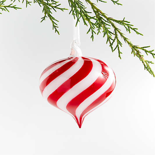 Red and White Striped Glass Onion Christmas Tree Ornament