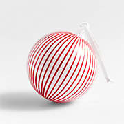 Red and White Thin Striped Glass Ball Christmas Tree Ornament