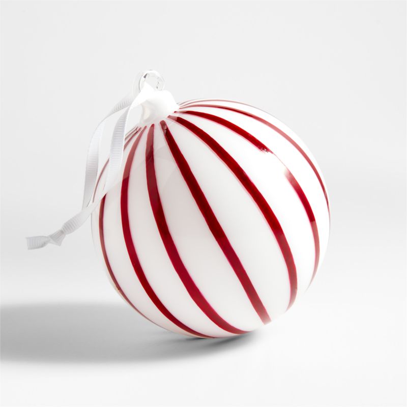 Red and White Wide Striped Glass Ball Christmas Tree Ornament - image 0 of 4