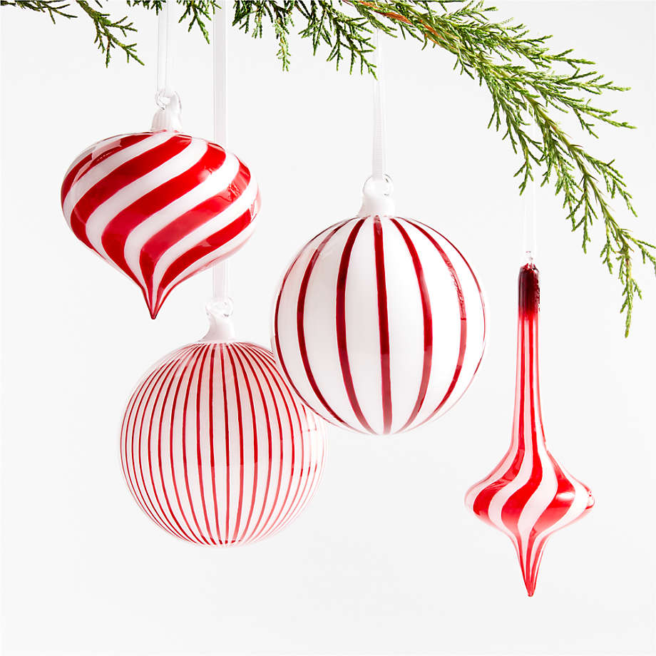 Hand-Blown Hand-Painted Red and White Striped Glass Christmas Tree ...