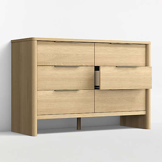 Redondo 54" Natural Oak Wood Wide 6-Drawer Kids Dresser