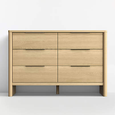 Redondo 54" Natural Oak Wood Wide 6-Drawer Kids Dresser