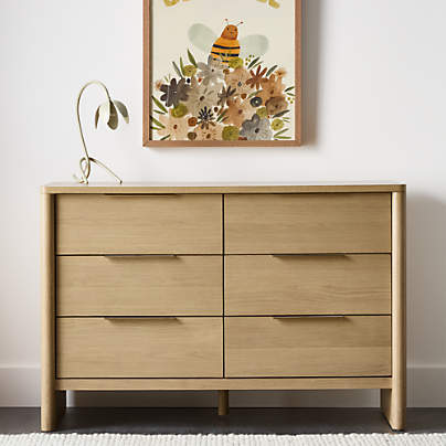 Redondo 54" Natural Oak Wood Wide 6-Drawer Kids Dresser