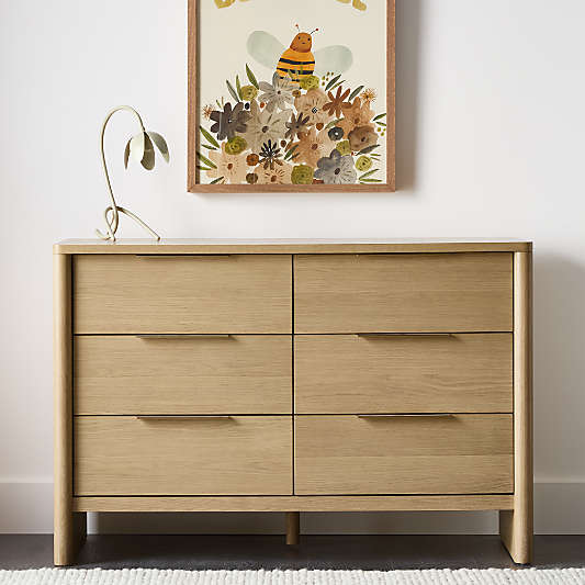 Redondo 54" Natural Oak Wood Wide 6-Drawer Kids Dresser