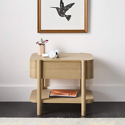 Redondo Natural Oak Wood Kids Nightstand with Drawer