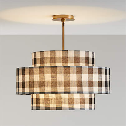 Reese Black Gingham Linen 22" Kids Semi-Flush Mount Ceiling Light