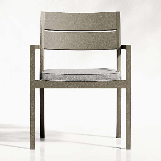 Regatta Grey Wash Teak Wood Outdoor Dining Chair with Cement Revolution Fabric Cushion