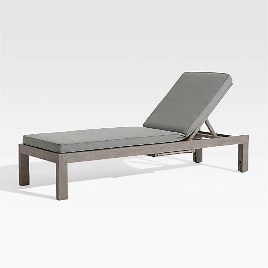 Regatta Grey Wash Teak Wood Outdoor Chaise Lounge with Graphite Sunbrella ® Cushion