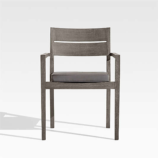 Regatta Grey Wash Teak Wood Outdoor Dining Chair with Graphite Sunbrella ® Cushion