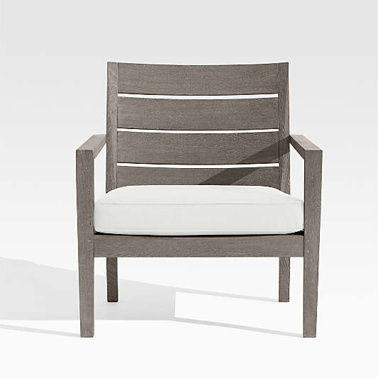 Regatta Grey Wash Teak Wood Outdoor Lounge Chair with White Sand Sunbrella ® Cushion