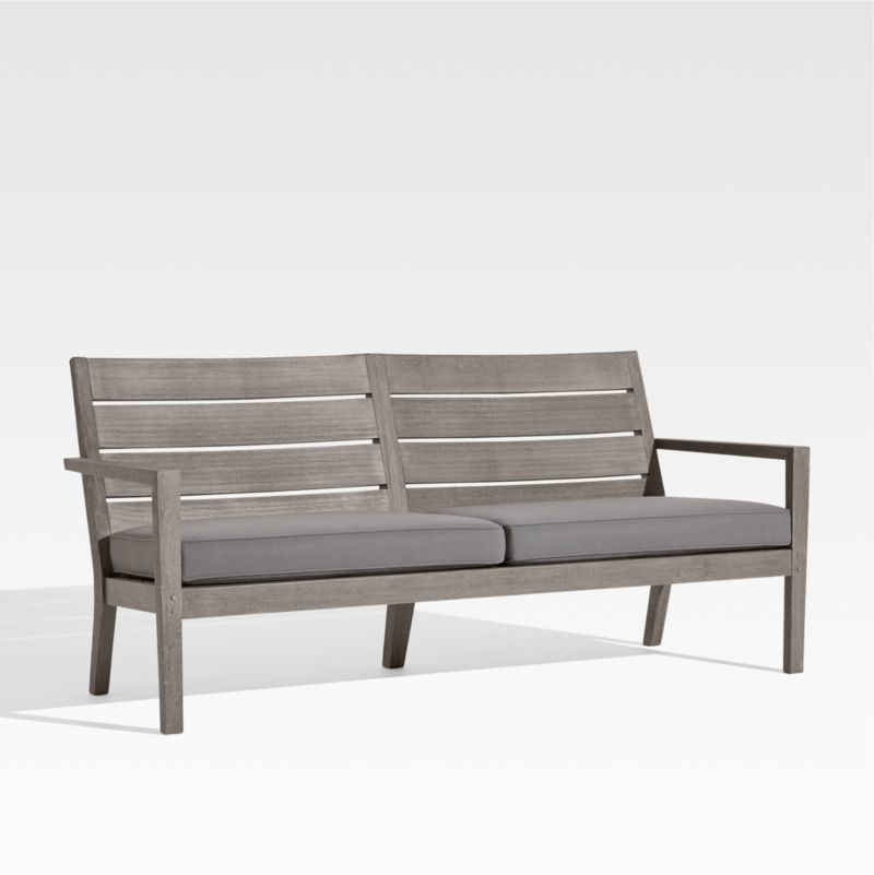 Regatta Grey Wash Teak Wood Outdoor Sofa with Graphite Sunbrella ® Cushion