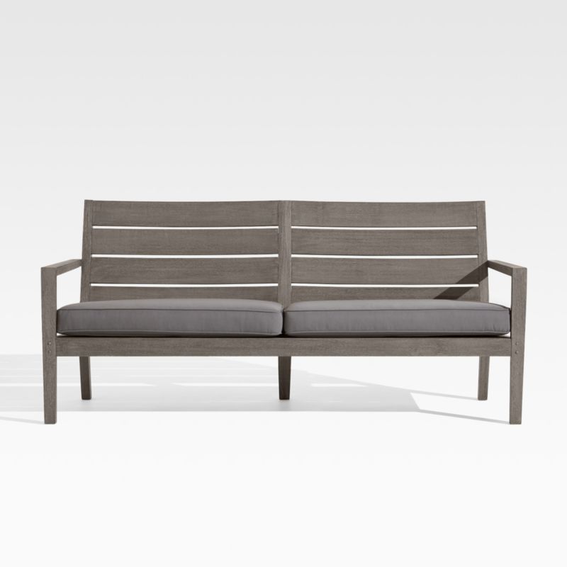 Regatta Grey Wash Teak Wood Outdoor Sofa with Graphite Sunbrella ® Cushion