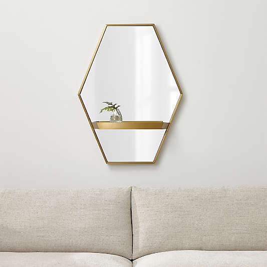 Reina Brass Wall Mirror with Shelf