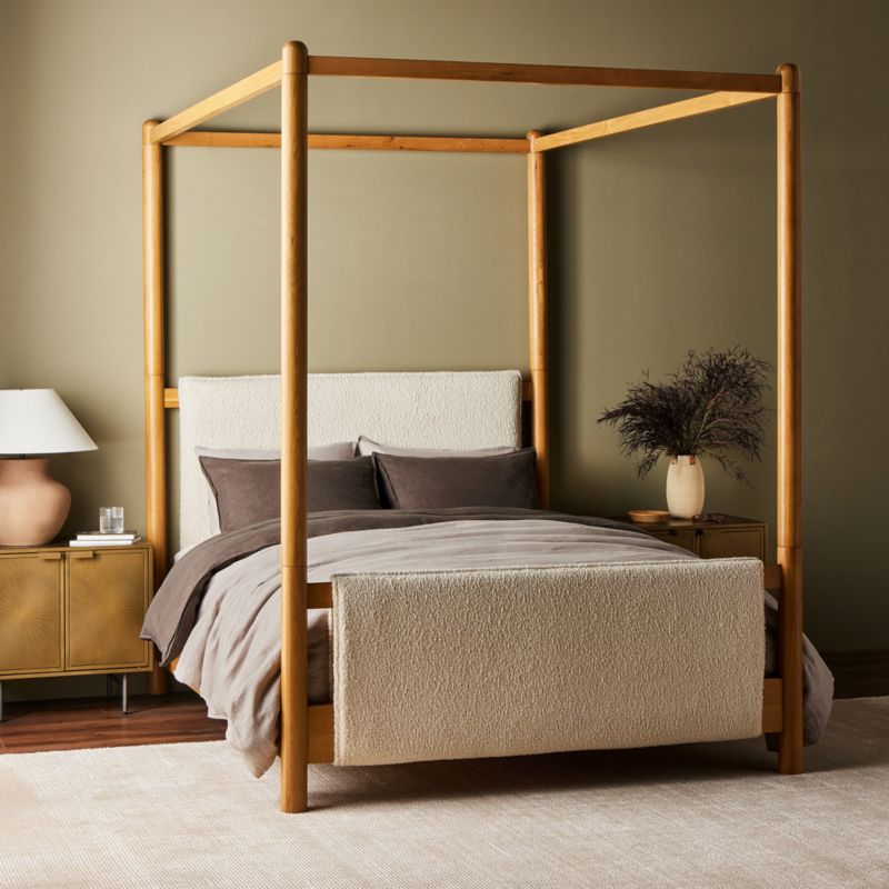 Reina Light Oak Wood Canopy King Bed | Crate & Barrel