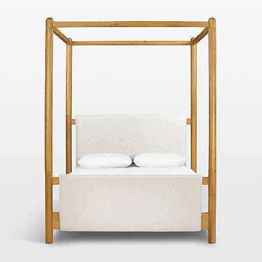 Reina Light Oak Wood Canopy Queen Bed