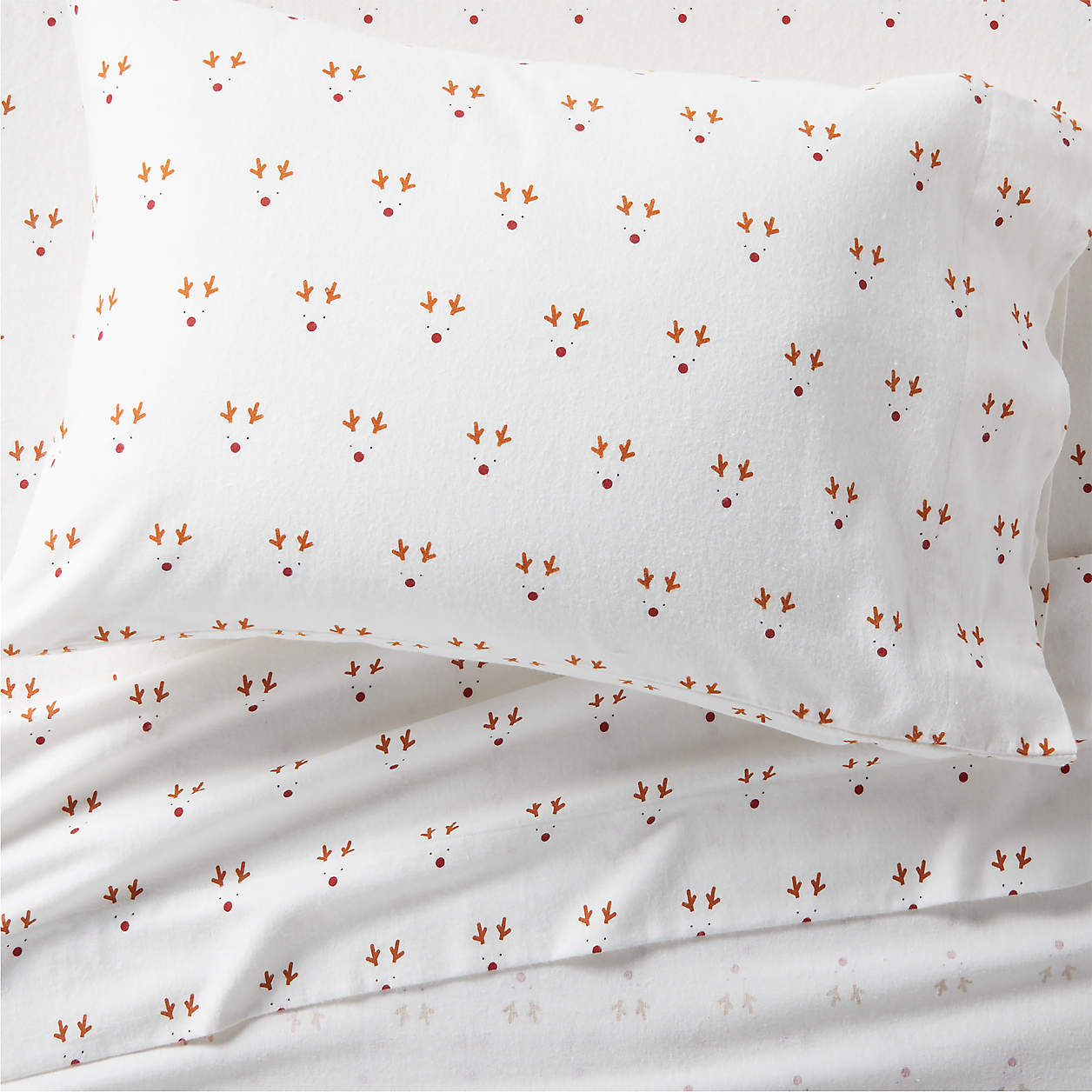 Kids Organic Flannel Reindeer Christmas Pillowcase Crate & Kids