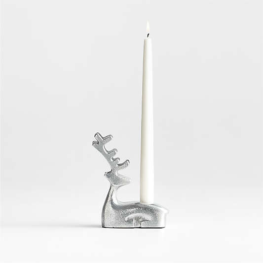 Silver Holiday Reindeer Taper Candle Holder