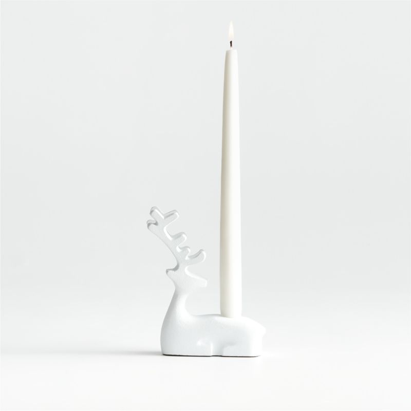 White Holiday Reindeer Taper Candle Holder + Reviews Crate & Barrel