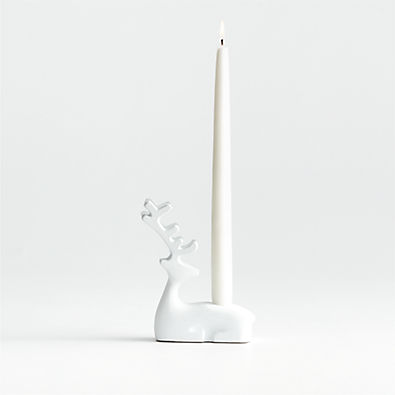 View White Holiday Reindeer Taper Candle Holder details