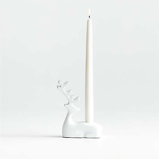 White Holiday Reindeer Taper Candle Holder