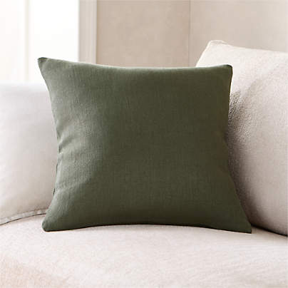 Relaxed Linen Layering 20"x20" Burnt Green Throw Pillow with Down-Alternative Insert