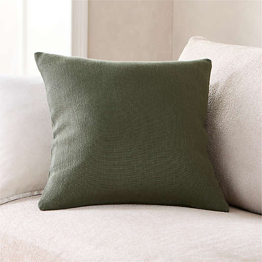 Relaxed Linen Layering 20"x20" Burnt Green Throw Pillow with Feather Insert