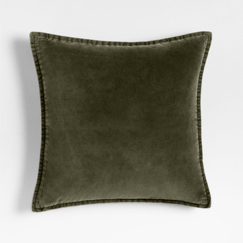 Relaxed Washed Organic Cotton Velvet 20"x20" Burnt Green Throw Pillow with Down-Alternative Insert - image 0 of 5