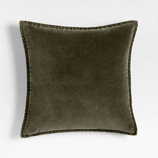 Relaxed Washed Organic Cotton Velvet 20"x20" Burnt Green Throw Pillow Cover