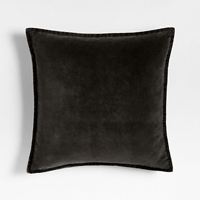 View Relaxed Washed Organic Cotton Velvet 20x20 Ink Black Throw Pillow Cover details
