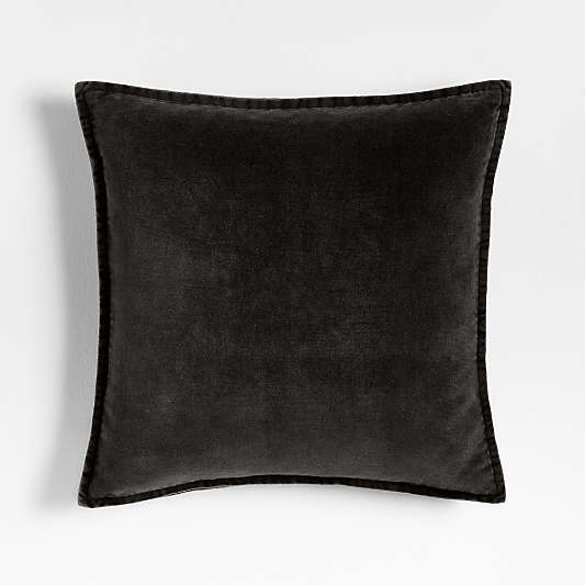 Relaxed Washed Organic Cotton Velvet 20"x20" Ink Black Throw Pillow Cover