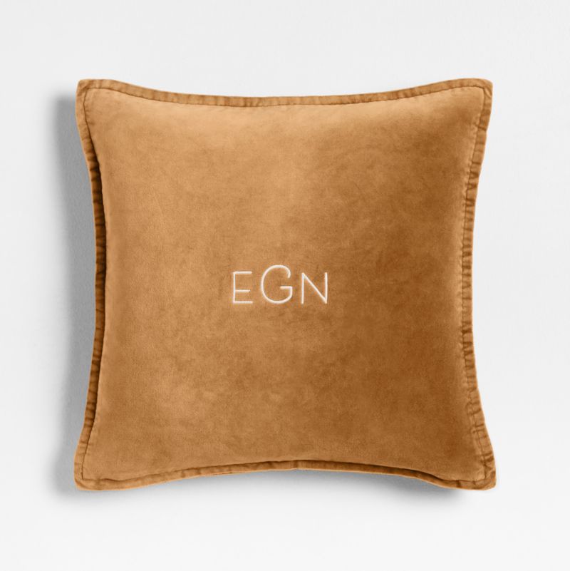 Relaxed Washed Organic Cotton Velvet 20"x20" Cognac Throw Pillow with Down-Alternative Insert - image 2 of 5