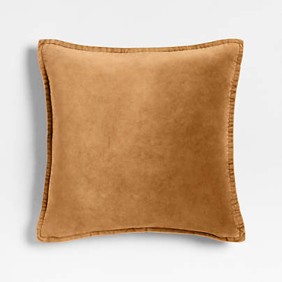Relaxed Washed Organic Cotton Velvet 20x20 Cognac Throw Pillow Cover