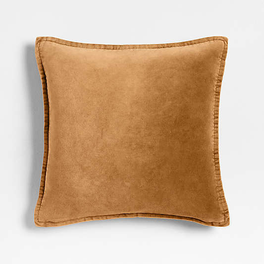 Relaxed Washed Organic Cotton Velvet 20"x20" Cognac Throw Pillow