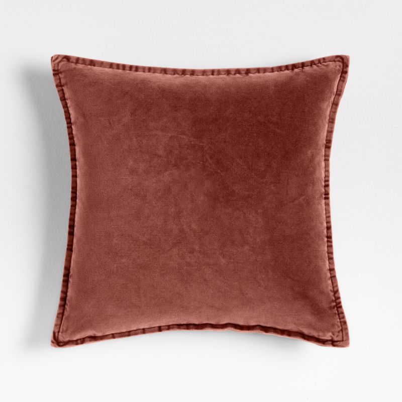 Relaxed Washed Organic Cotton Velvet 20"x20" Chestnut Red Throw Pillow with Feather Insert - image 0 of 5