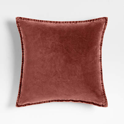 Relaxed Washed Organic Cotton Velvet 20"x20" Chestnut Red Throw Pillow with Down-Alternative Insert