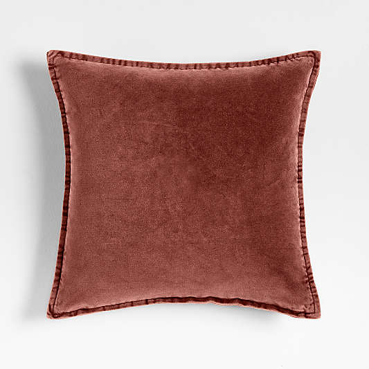 Relaxed Washed Organic Cotton Velvet 20"x20" Chestnut Red Throw Pillow with Down-Alternative Insert