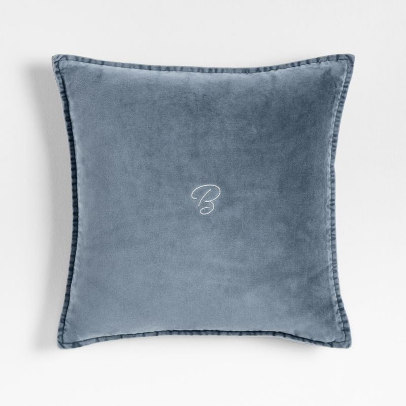 Relaxed Washed Organic Cotton Velvet 20"x20" Deep Sea Blue Throw Pillow with Feather Insert - image 2 of 5