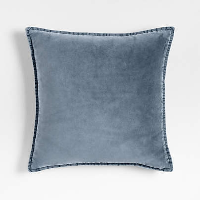 Relaxed Washed Organic Cotton Velvet 20x20 Deep Sea Blue Throw Pillow with Feather Insert