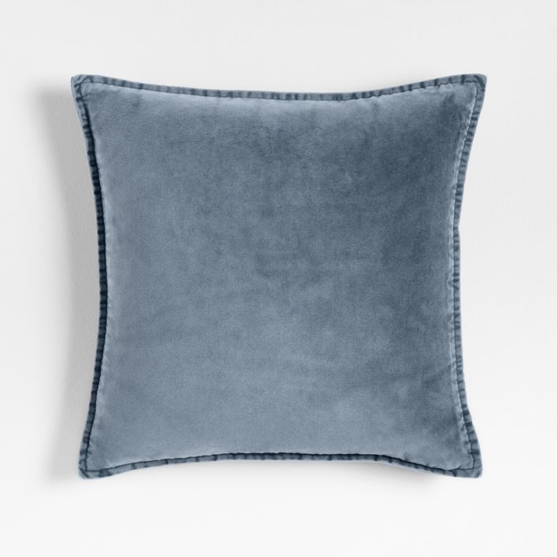Sashiko Organic Cotton Velvet 22x15 Mist Blue Throw Pillow with Feather Insert